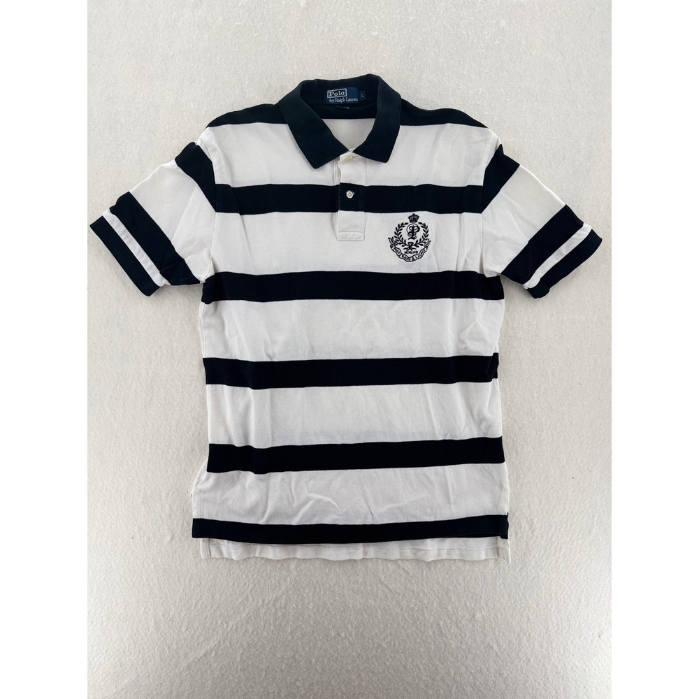 Polo Ralph Lauren - Polo Shirt Striped Crest - Navy White - L - Mens